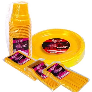 125 Parça 25 Kişilik Plastik Parti Sofra Seti Sarı Renk