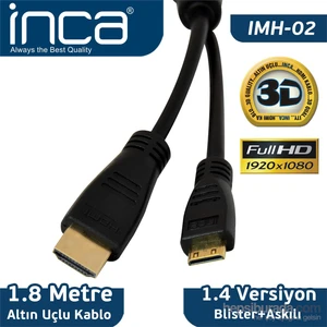 IMH-02 Mini HDMI-HDMI v1.4 3D 1.8m Full HD Altın Uçlu Kablo