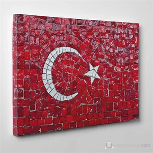 - Türk Bayrağı Mozaik Taşlar Canvas Tablo - 75X50cm