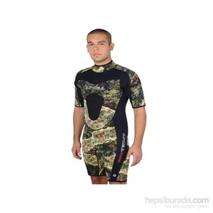 Hunter Kamuflaj Shorty Dalış Kıyafeti Neopren Malzeme ile Yeşil Desenli