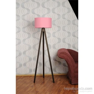 Tutta La Vita 3 Ayaklı Tripod Lambader Köşe Lambası Toz Pembe Başlık Ceviz Ayak