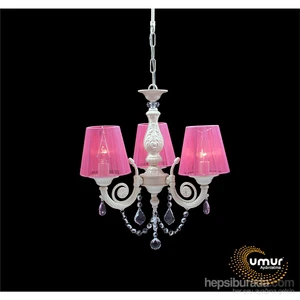 Umur Aydınlatma Senay 3'Lü Krem Pembe Abajurlu Minimalist Avize