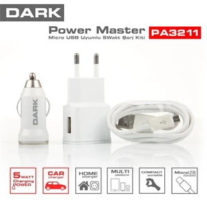 Power Master Micro USB Kablolu 5V/1A Ev-Araç Şarj Cihazı Kiti (DK-AC-PA3211)