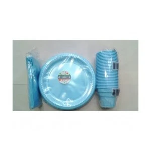Mavi Renk 25 Li Plastik Bardak+Catal+Tabak