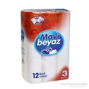 Mavi Beyaz Çift Kat Kağıt Havlu 12'li