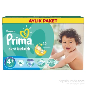 Bebek Bezi Aktif Bebek Aylık Paket 4+ Beden 87 Adet