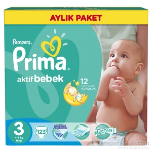 Bebek Bezi Aktif Bebek Aylık Paket 3 Beden 123 Adet