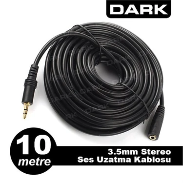 Dark 10 Metre 3.5mm Stereo Ses Uzatma Kablosu (3.5mm Dişi - 3.5mm Erkek)