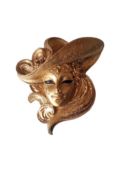 Gold Dekor Şapkalı Maske Altın Renk