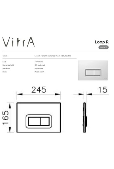 VitrA Loop R 740-0680 Kumanda Paneli, Parlak Krom