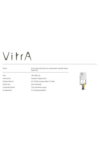 VitrA 748-1851-01 Gömme Rezervuar Asma Klozetler için İnce Metal Ayaklı 3/6 L