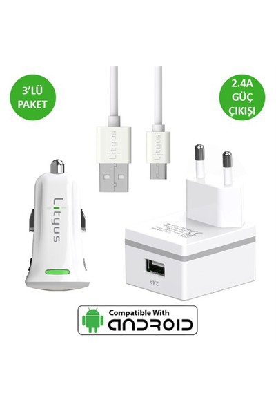 Lityus Şarj Paketi + Micro Usb Kablo (Beyaz) - AKLTCS0202