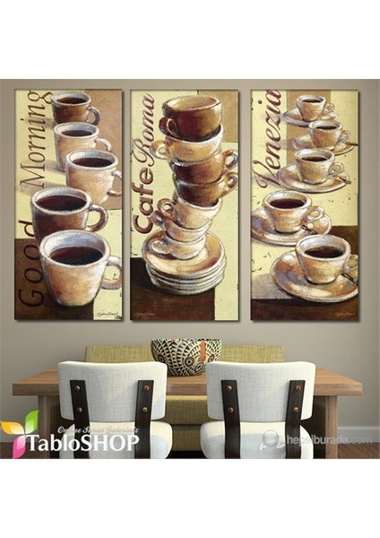 - Cafe Bistro 3 Parçalı Canvas Tablo 111X75cm