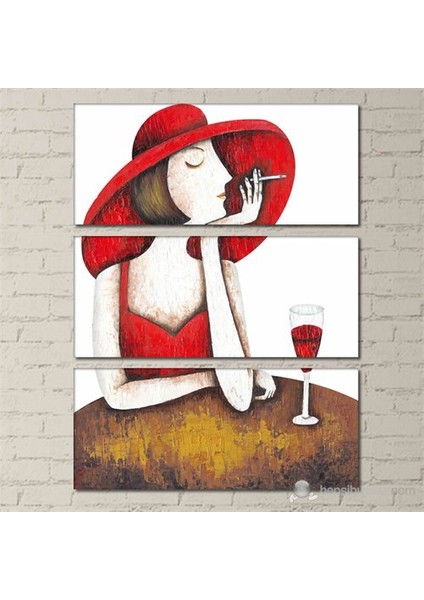 - Wine And Cigarette - 3 Parçalı Kanvas Tablo - 70X96cm