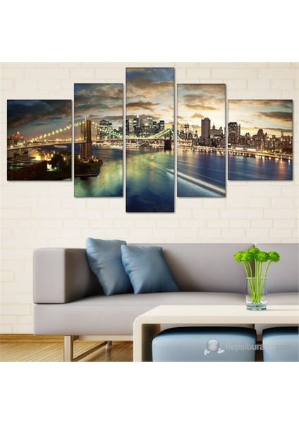 - New York Brooklyn 5 Parçalı Canvas Tablo 180X90cm