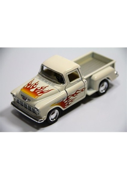 Krem Ateş Desenli 1955 Chevy Stepside 1:32 Çek-Bırak Pickup