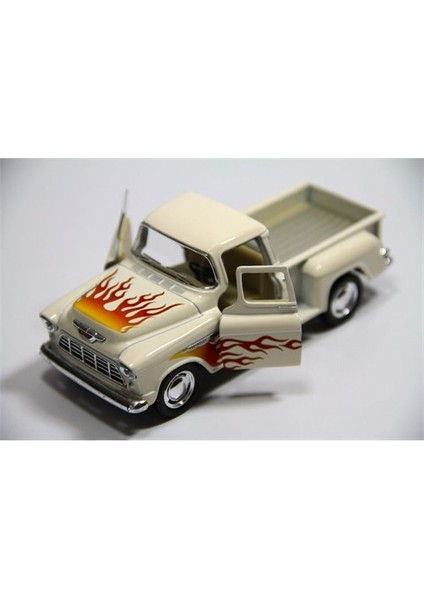 Krem Ateş Desenli 1955 Chevy Stepside 1:32 Çek-Bırak Pickup