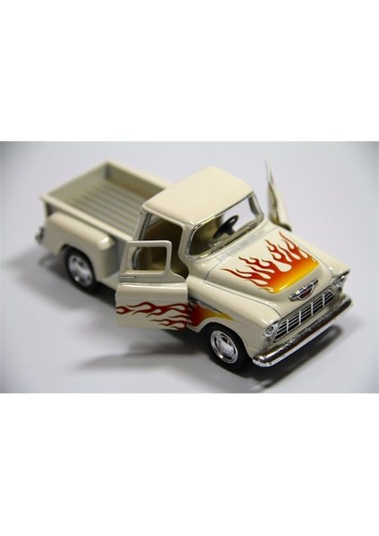 Krem Ateş Desenli 1955 Chevy Stepside 1:32 Çek-Bırak Pickup