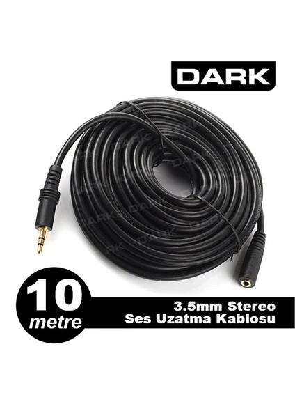 10 Metre 3.5mm Stereo Ses Uzatma Kablosu (3.5mm Dişi - 3.5mm Erkek) (DK-CB-AUEXTL1000TV)