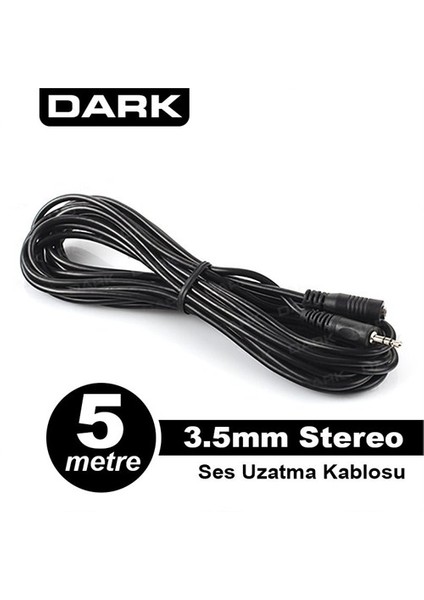 5 Metre 3.5mm Stereo Ses Uzatma Kablosu (3.5mm Dişi - 3.5mm Erkek) (DK-CB-AUEXTL500TV)