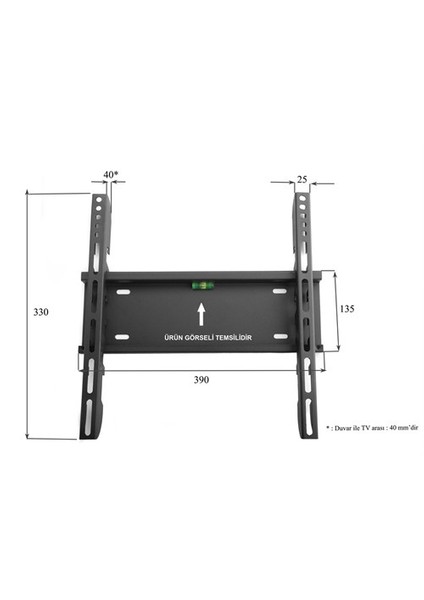 PA-2640 26”- 49” Televizyon Sabit Askı Aparatı + Su Terazisi HEDİYELİ (Curved Uyumlu)