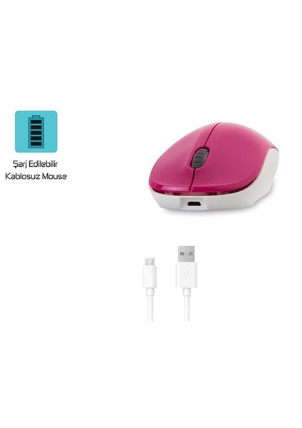 SM-RC7 Usb Pembe Şarj Edilebilir Kablosuz Mouse