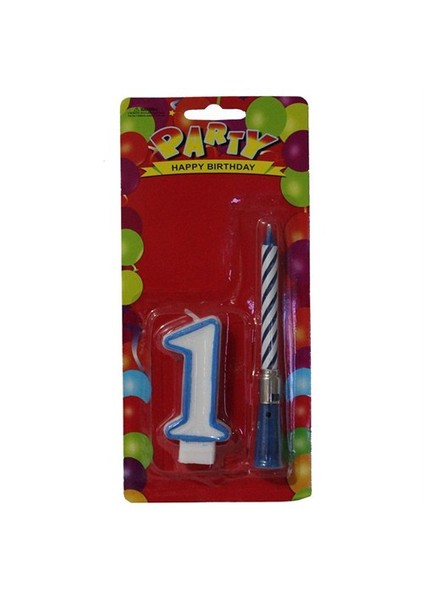 1 Rakamlı Mavi Renk Müzikli Parti Mumu
