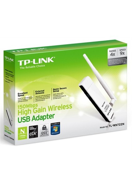 TL-WN722N, 150 Mbps N Kablosuz Yüksek Kazanımlı USB Adaptör