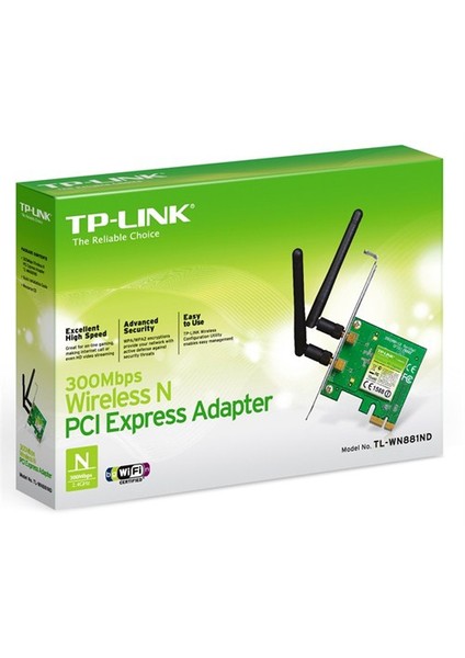 TL-WN881ND, 300 Mbps N Kablosuz 2x2dBi Değiştirilebilir Antenli PCI Express Adaptör