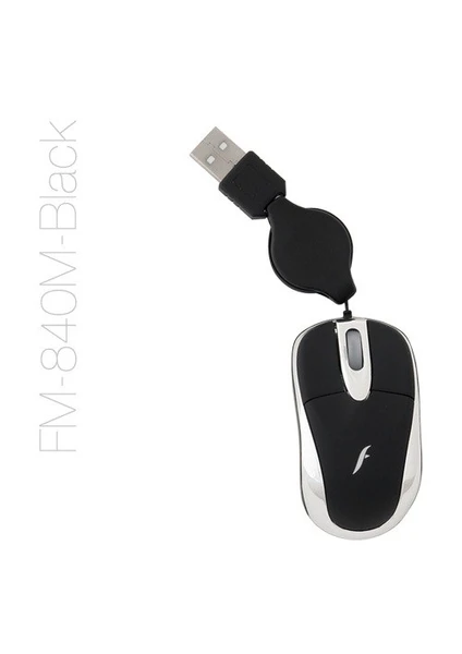 FM-840M-B Mini Makaralı USB Optik Mouse Siyah