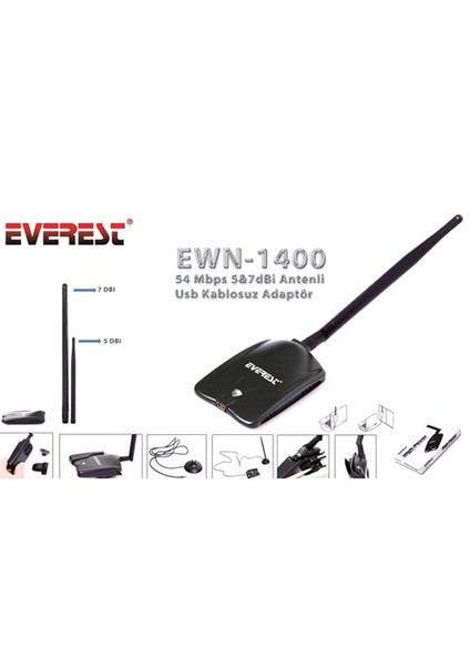 Ewn-1400 54 Mbps Usb 5-7Dbi Antenli Kablosuz Adaptör