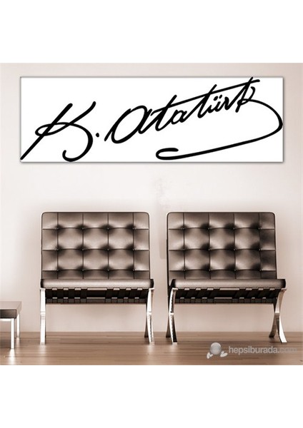 - Mustafa Kemal Atatürk İmza Canvas Tablo - 90X30cm