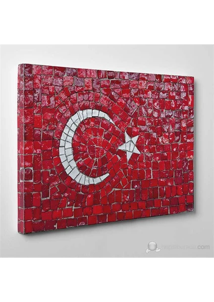 - Türk Bayrağı Mozaik Taşlar Canvas Tablo - 75X50cm