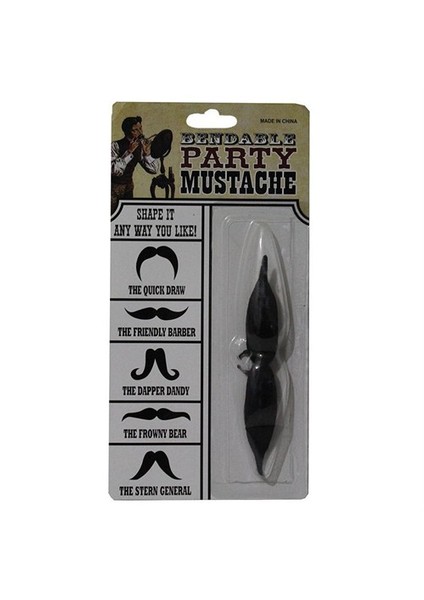 Mandallı Siyah Renk Parti Bıyığı
