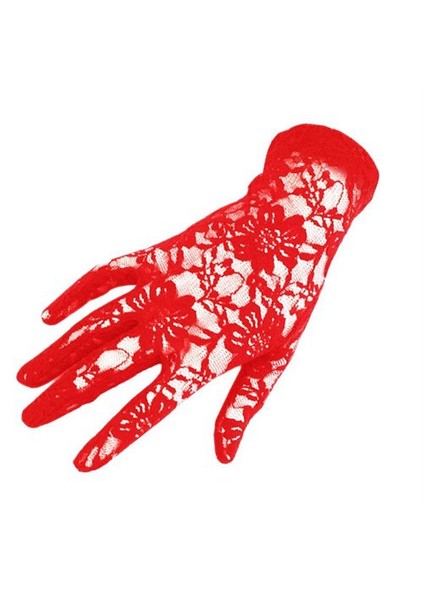 Kısa Boy Dantelli Eldiven Kırmızı Renk
