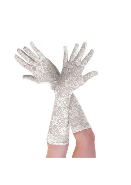 Orta Boy Dantelli Eldiven Beyaz Renk
