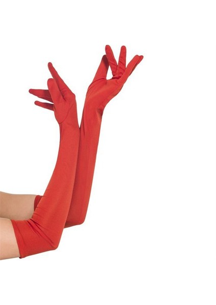Uzun Boy Saten Eldiven Kırmızı Renk