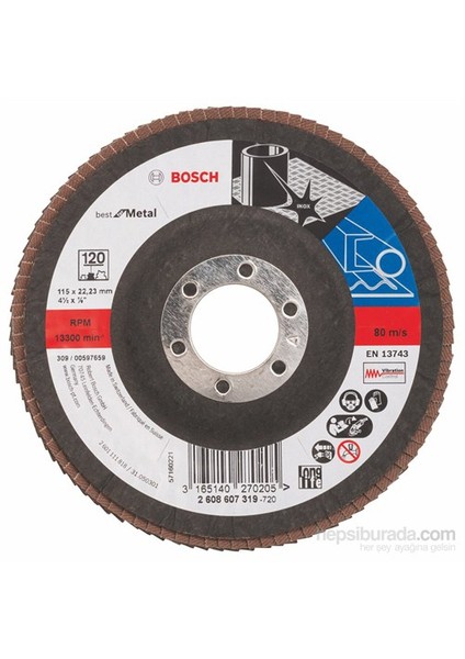 - Flap Zımpara Diski - 115 Mm, 22,23 Mm, 120 Kum