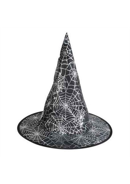 Örümcek Desenli Cadı Şapkası Siyah Renk