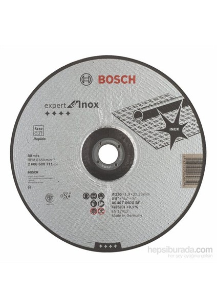 - Expert Serisi Inox (Paslanmaz Çelik) İçin Bombeli Kesme Diski(Taş)- Rapido - As 46 T Inox Bf, 230 Mm, 1,9 Mm