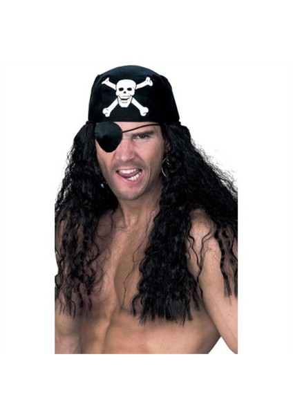 Korsan Bandanalı Siyah Kıvırcık Peruk