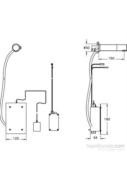 Aquasee Ankastre Fotoselli Lavabo Bataryası (Elektrikli),Tek Su Girişli fiyatları