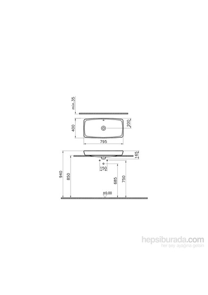 Metropole 5669B003-0016 Dikdörtgen Çanak Lavabo, 80 cm, Beyaz fiyatları