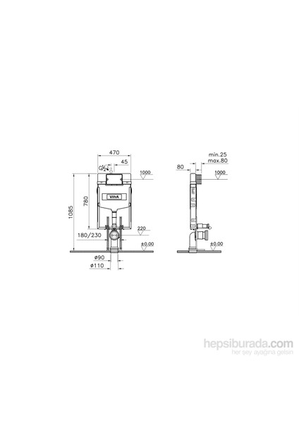 748-1851-01 Gömme Rezervuar Asma Klozetler için İnce Metal Ayaklı 3/6 L fiyatları
