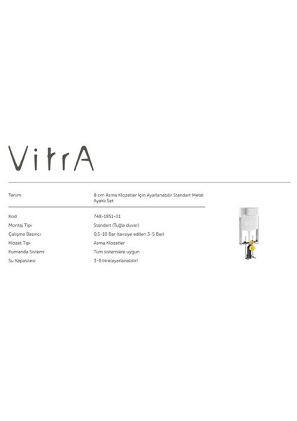 748-1851-01 Gömme Rezervuar Asma Klozetler için İnce Metal Ayaklı 3/6 L modelleri