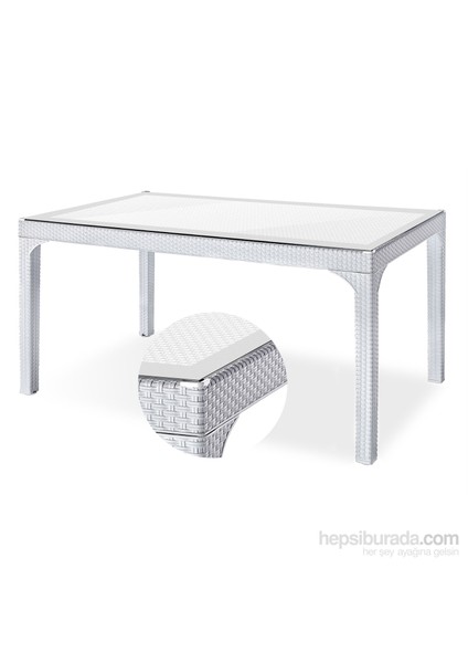 Rattan Plastik Oturma Grubu (90X150 Camlı Masa + 6 Rattan Koltuk) Rattan Sehpa Hediyeli fiyatları