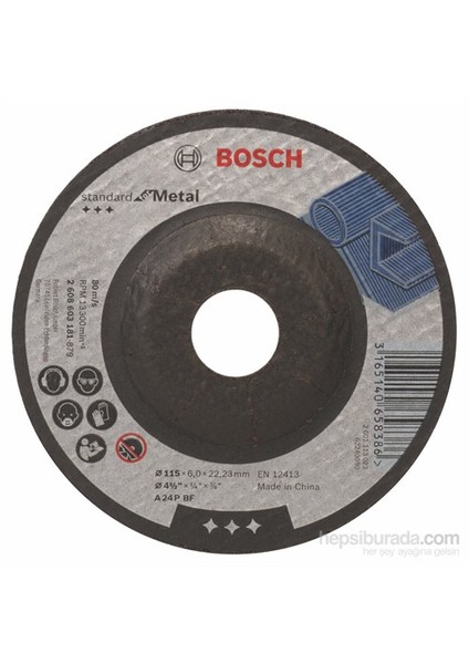 - Standard Seri Metal İçin Bombeli Taşlama Diski (Taş) - A 24 P Bf, 115 Mm, 22,23 Mm, 6,0 Mm