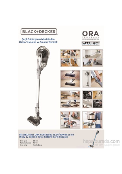 ORA HVFE2150LR 21.6V/40Watt Li-ion Dikey 12 Siklonik Filtre Sistemli Şarjlı Süpürge