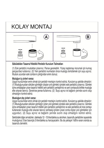 Universal® Su Tasarruf Kartuşu - 5 Litre/Dakika (Tüm Musluklara Uyumlu)