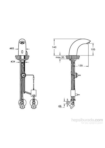 Aquasee Fotoselli Lavabo Bataryası (Çift Su Girişli) (A47004) fiyatları